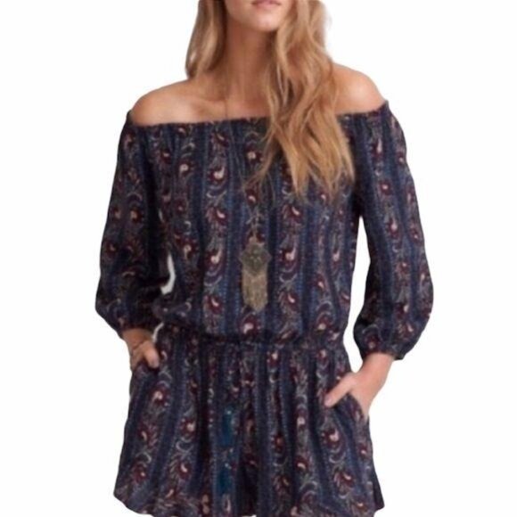 2/$30 American Eagle Paisley Print Boho Off the Shoulder Romper Jumper XS - Picture 6 of 6